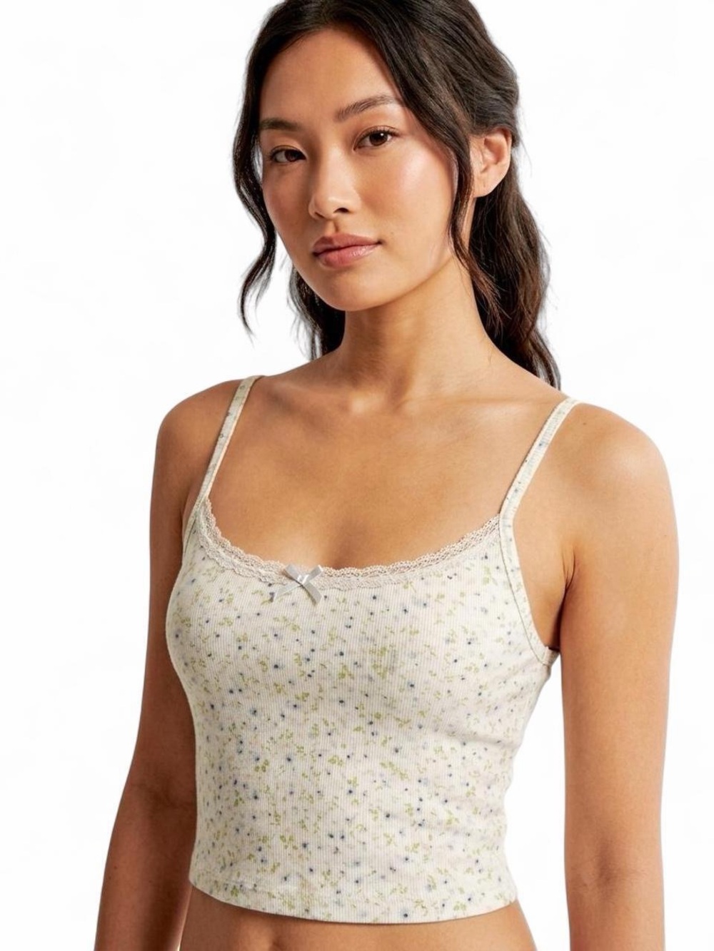 Brandy Melville Floral Lace Trim Baby Tee Cami Tank One Size